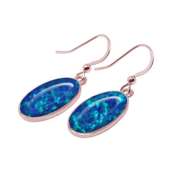 Rose Gold Opalite Cobalt Blue Oval Drop Earrings