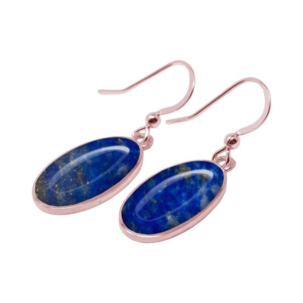 Rose Gold Lapis Oval Drop Earrings