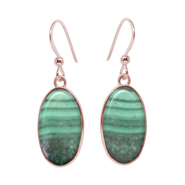 Rose Gold Malachite Oval Drop Earrings