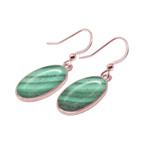 Rose Gold Malachite Oval Drop Earrings