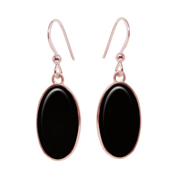 Rose Gold Whitby Jet Oval Drop Earrings