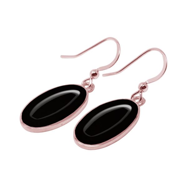 Rose Gold Whitby Jet Oval Drop Earrings