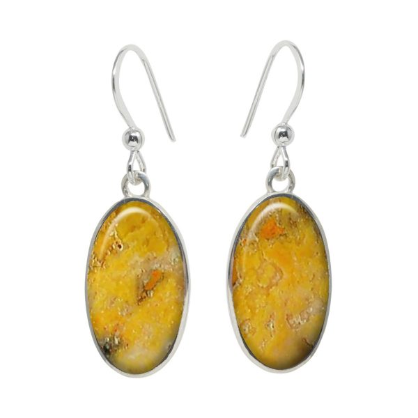 Silver Bumblebee Jasper Oval Drop Earrings