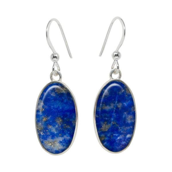 Silver Lapis Oval Drop Earrings