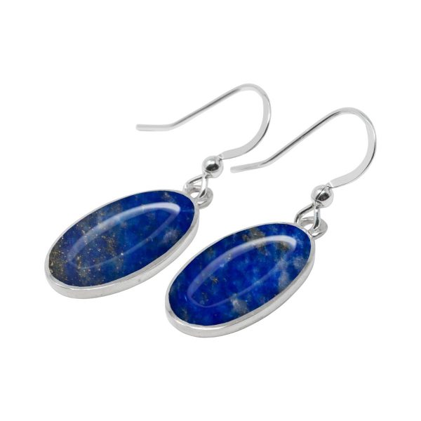 Silver Lapis Oval Drop Earrings