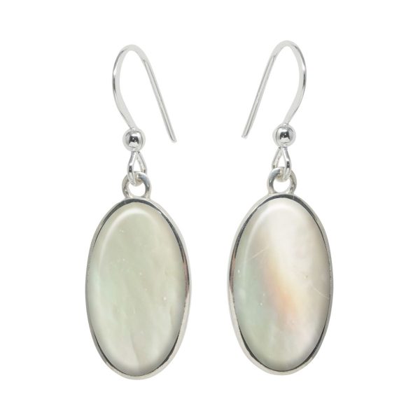 Silver Mother of Pearl Oval Drop Earrings