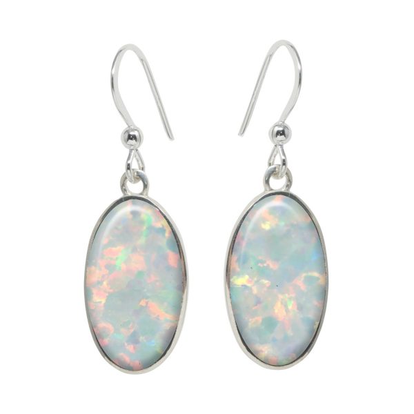 Silver Opalite Sun Ice Oval Drop Earrings