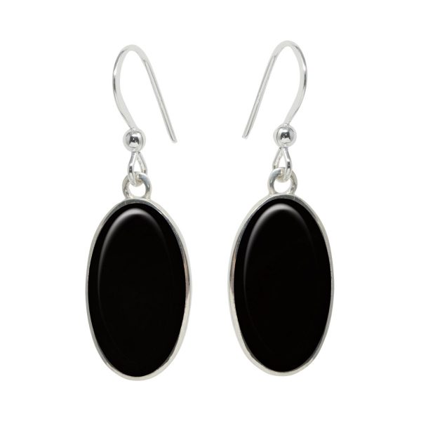 Silver Whitby Jet Oval Drop Earrings