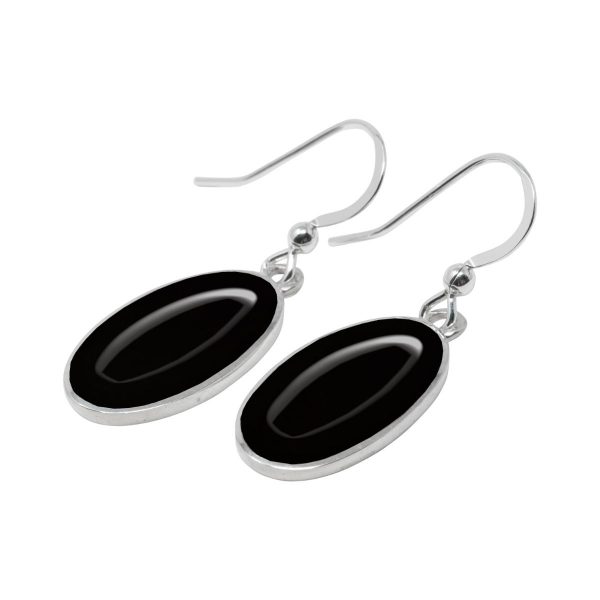 Silver Whitby Jet Oval Drop Earrings