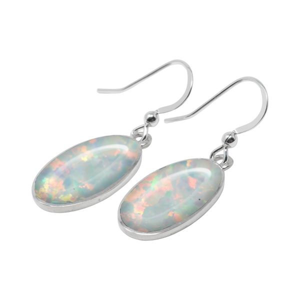 White Gold Opalite Sun Ice Oval Drop Earrings