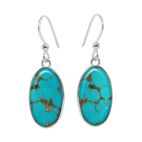 White Gold Turquoise Oval Drop Earrings