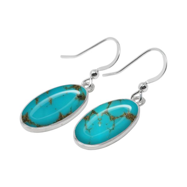 White Gold Turquoise Oval Drop Earrings