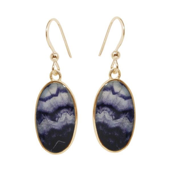 Yellow Gold Blue John Oval Drop Earrings