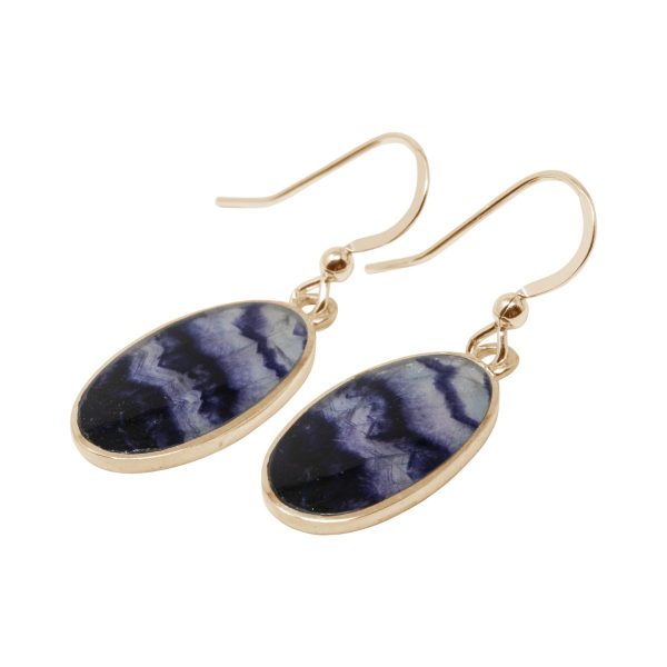 Yellow Gold Blue John Oval Drop Earrings