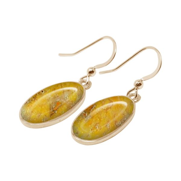 Yellow Gold Bumblebee Jasper Oval Drop Earrings