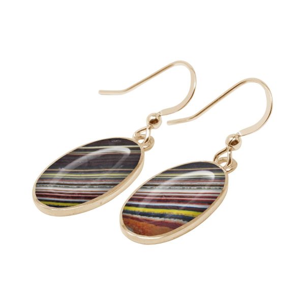 Yellow Gold Fordite Oval Drop Earrings