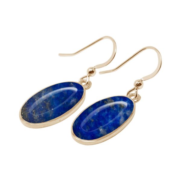 Yellow Gold Lapis Oval Drop Earrings