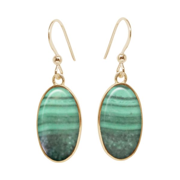 Yellow Gold Malachite Oval Drop Earrings