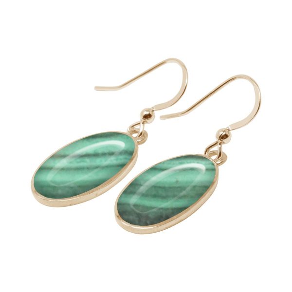 Yellow Gold Malachite Oval Drop Earrings