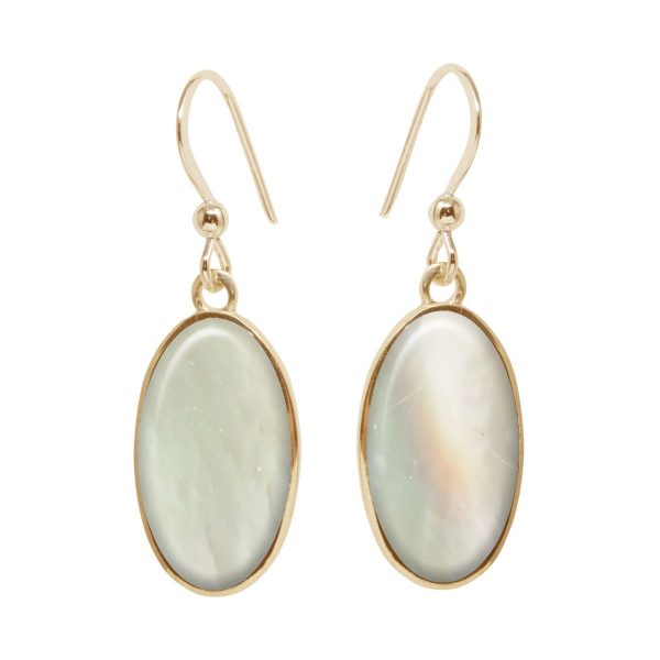 Yellow Gold Mother of Pearl Oval Drop Earrings