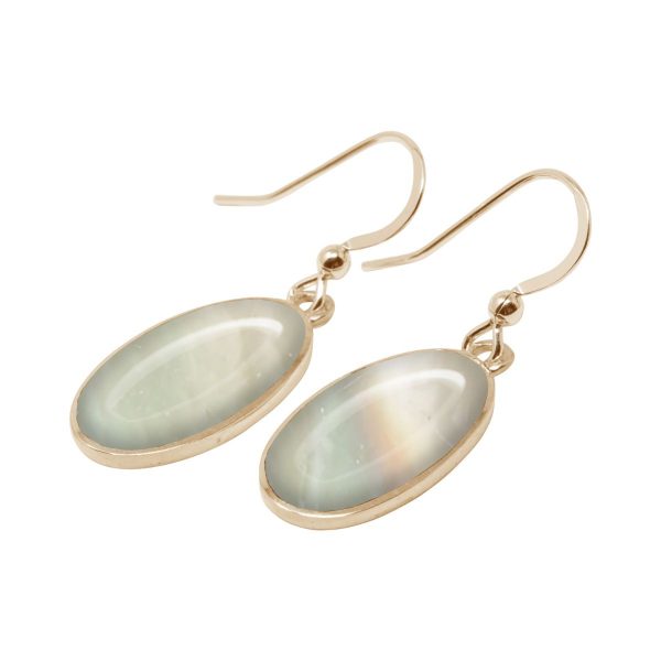 Yellow Gold Mother of Pearl Oval Drop Earrings