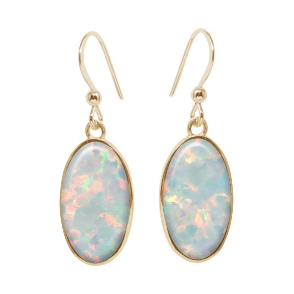 Yellow Gold Opalite Sun Ice Oval Drop Earrings