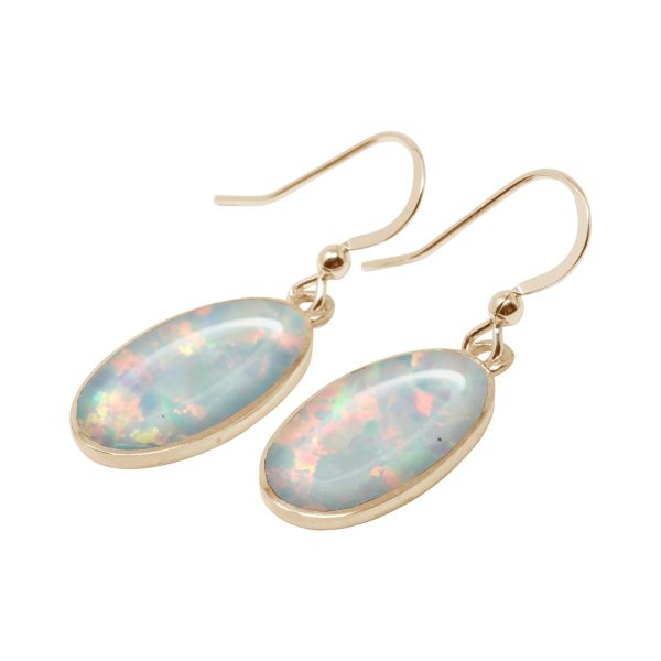 Yellow Gold Opalite Sun Ice Oval Drop Earrings