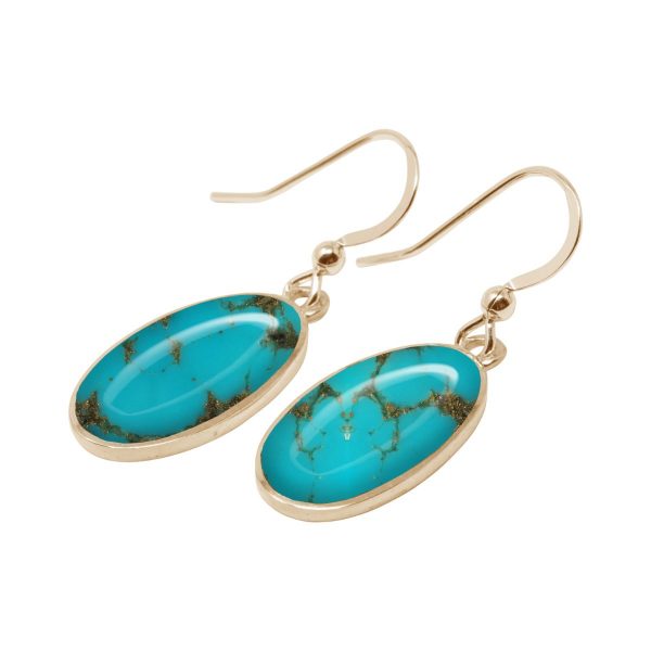 Yellow Gold Turquoise Oval Drop Earrings