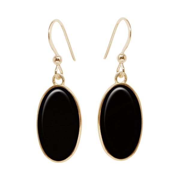 Yellow Gold Whitby Jet Oval Drop Earrings