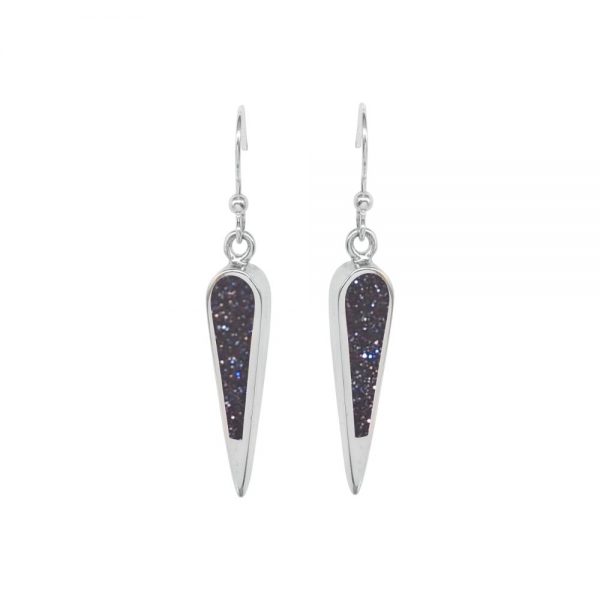 Silver Blue Goldstone Drop Earrings