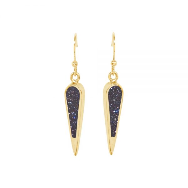 Yellow Gold Blue Goldstone Drop Earrings