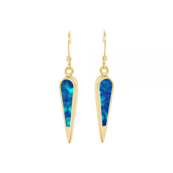 Yellow Gold Opalite Cobalt Blue Drop Earrings