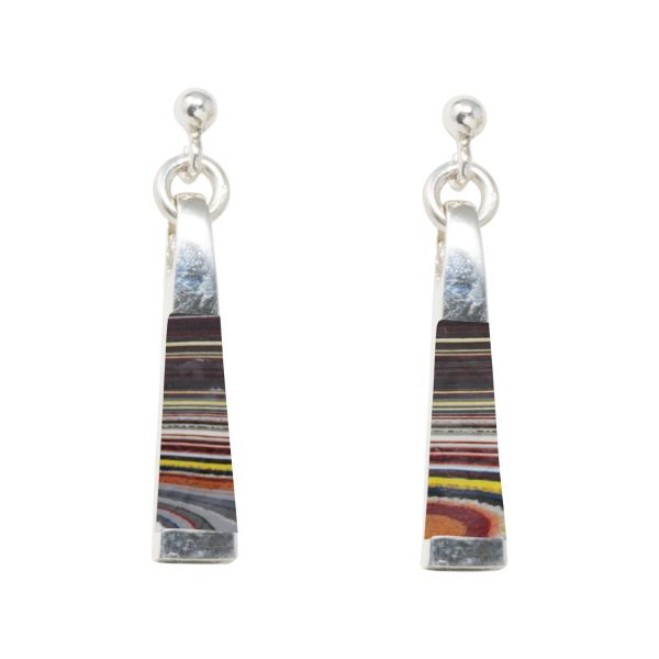 Silver Fordite Drop Earrings