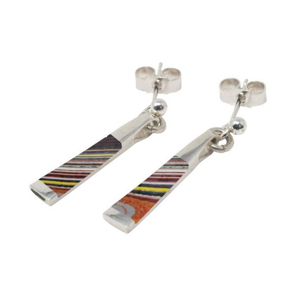 Silver Fordite Drop Earrings