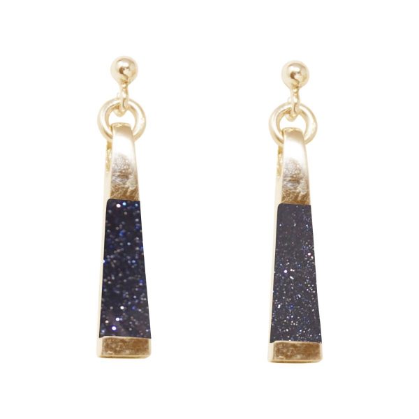 Yellow Gold Blue Goldstone Drop Earrings