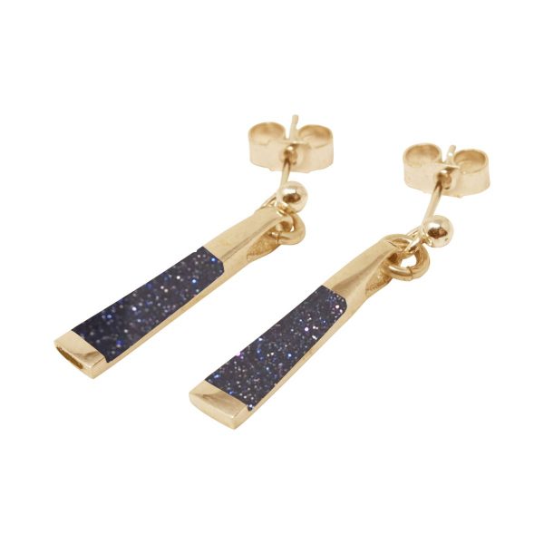 Yellow Gold Blue Goldstone Drop Earrings