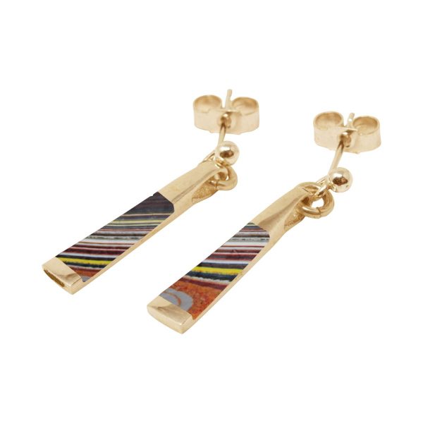 Yellow Gold Fordite Drop Earrings