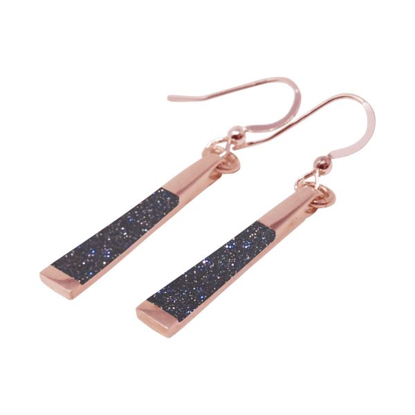 Rose Gold Blue Goldstone Drop Earrings