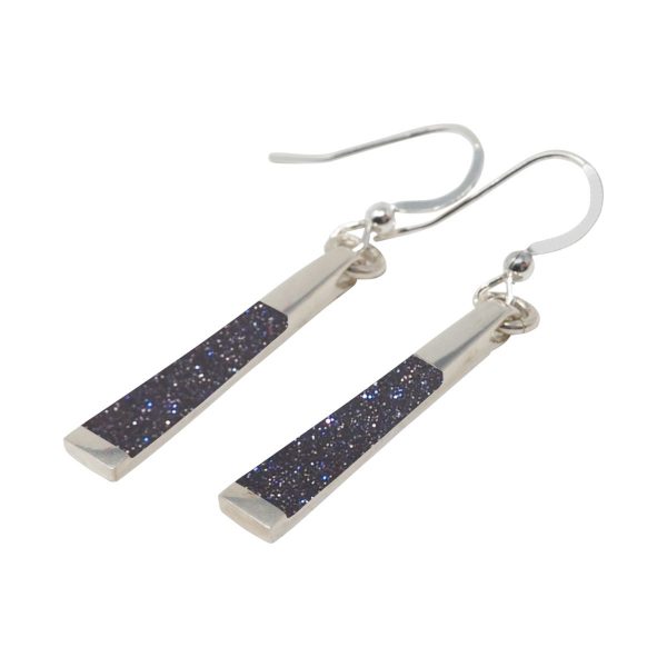 Silver Blue Goldstone Drop Earrings