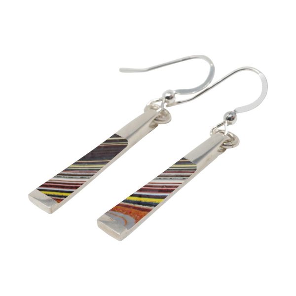 Silver Fordite Drop Earrings