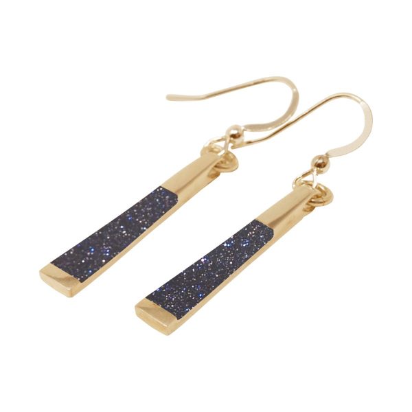 Yellow Gold Blue Goldstone Drop Earrings