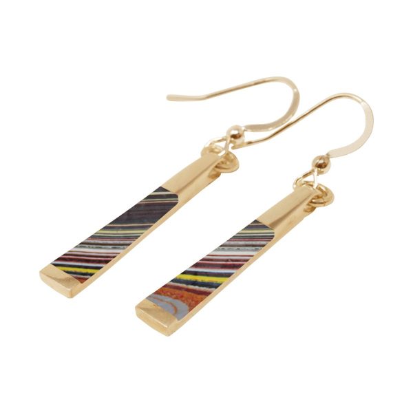 Yellow Gold Fordite Drop Earrings