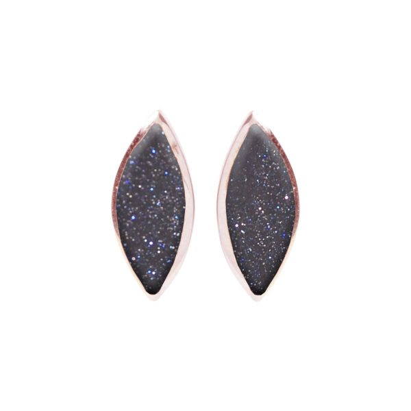 Rose Gold Blue Goldstone Stud Earrings