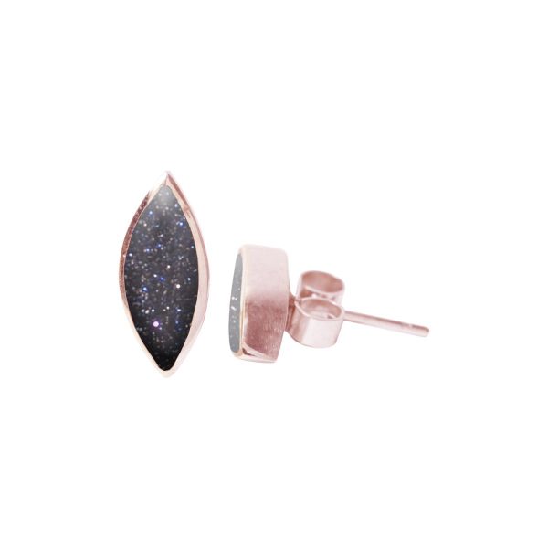 Rose Gold Blue Goldstone Stud Earrings