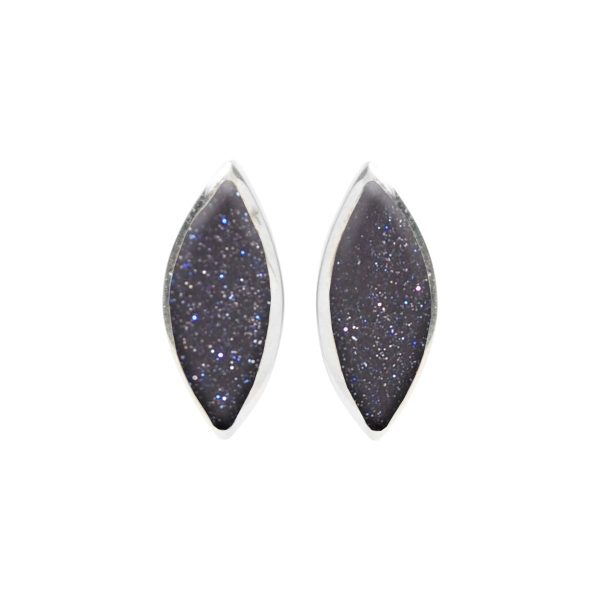 Silver Blue Goldstone Stud Earrings