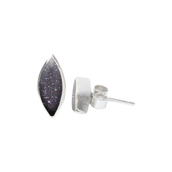 Silver Blue Goldstone Stud Earrings