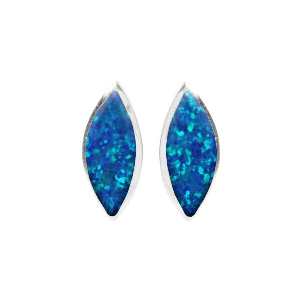 White Gold Opalite Cobalt Blue Stud Earrings