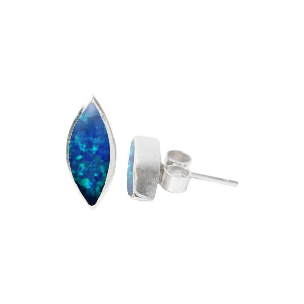 White Gold Opalite Cobalt Blue Stud Earrings