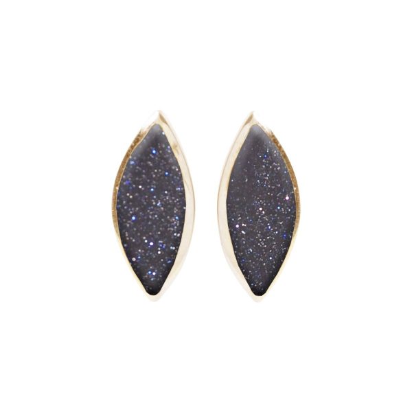 Gold Blue Goldstone Stud Earrings