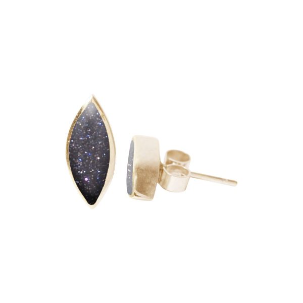 Gold Blue Goldstone Stud Earrings